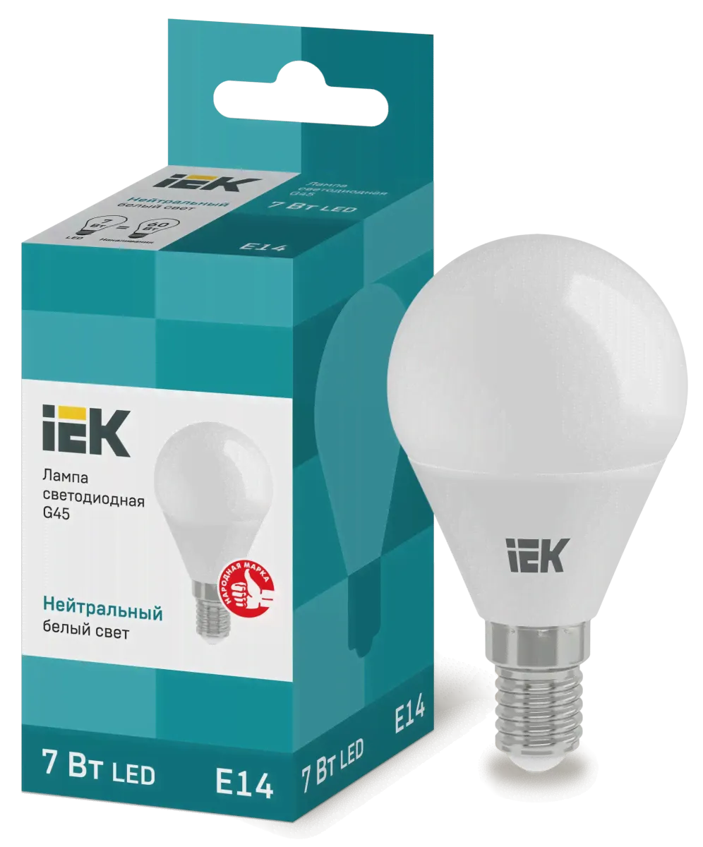 Лампа светодиодная ECO G45 шар 7Вт 230В 4000К E14 IEK